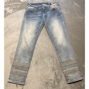 Miss Me Jeans Womens 32 Signature Cuffed Skinny Embroidered Boho Aztec Whiskers